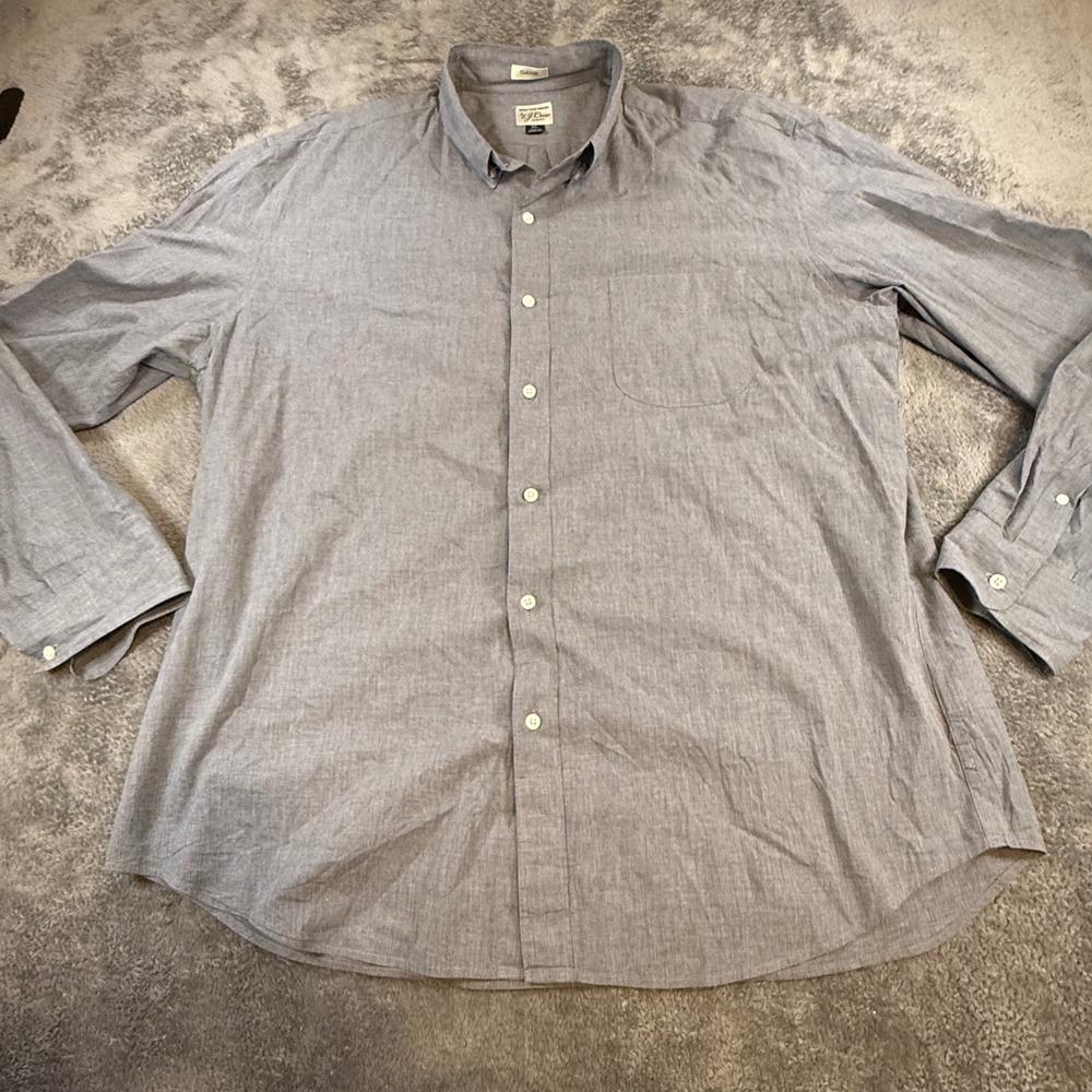 J.Crew Secret Wash Shirt Mens XL‎ Classic Fit Grey Stretch Cotton Button Down